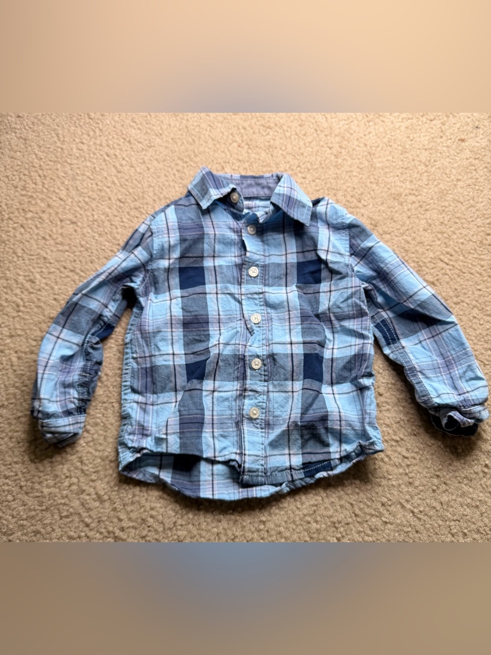 OshKosh B'gosh Light and Navy Blue Plaid Button-Down Shirt 2T